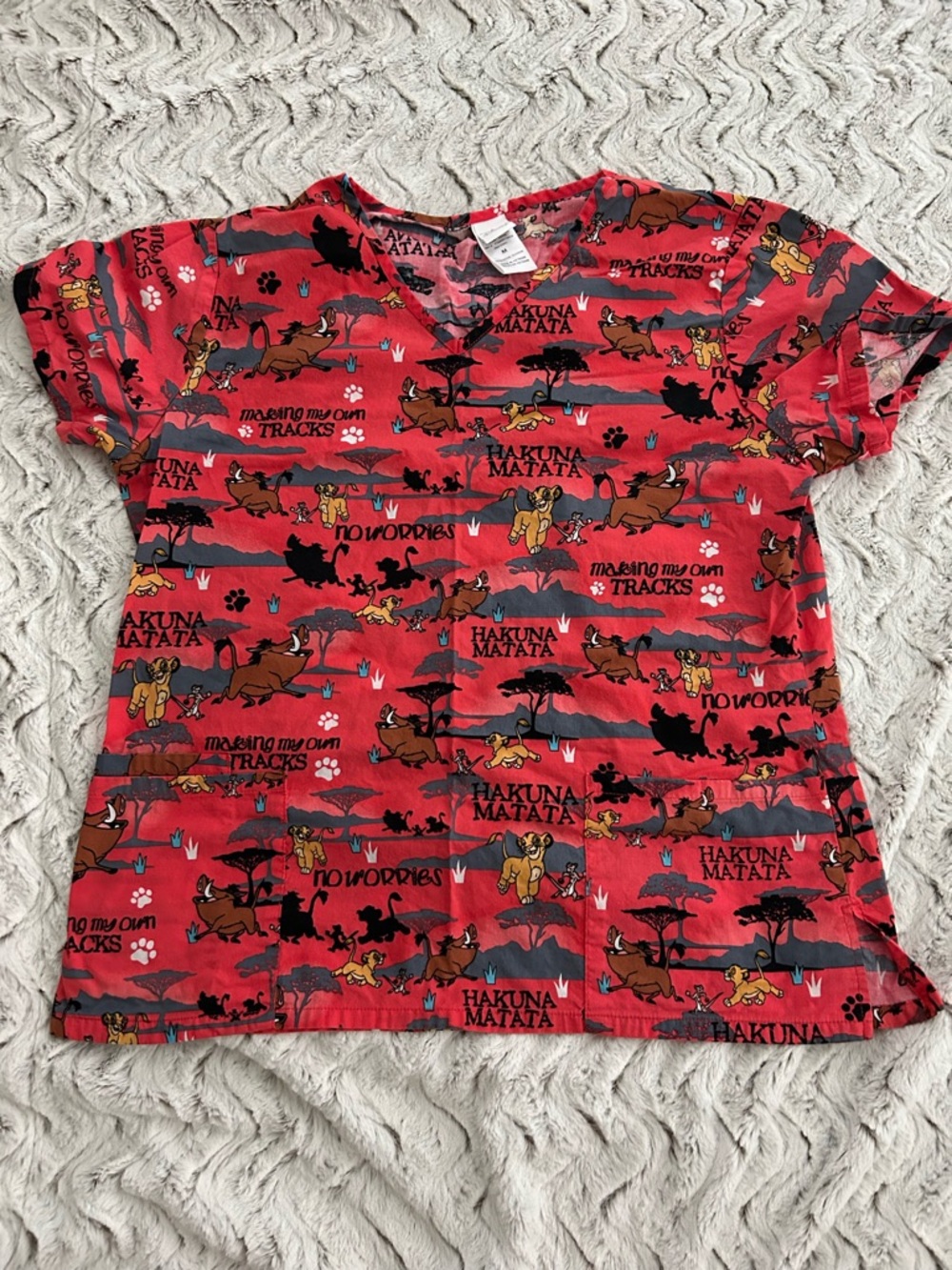 Hakuna Matata Red Cartoon Scrub Top